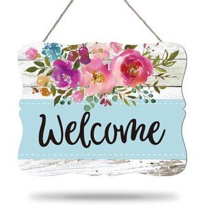 Welcome Hanging Sign Front Door Decor Wooden‎ Welcome Sign Watercolor Floral